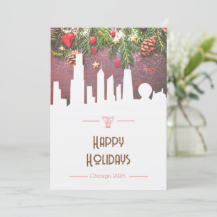 Chicago skyline Happy Holidays greeting card