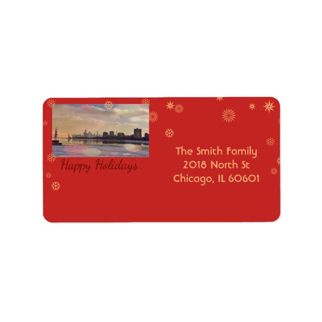 Chicago Skyline - Happy Holidays Label (Front)