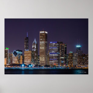 Chicago Skyline Illinois Night Sky Poster