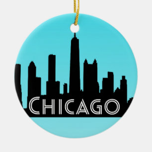 Chicago skyline illustration ceramic ornament