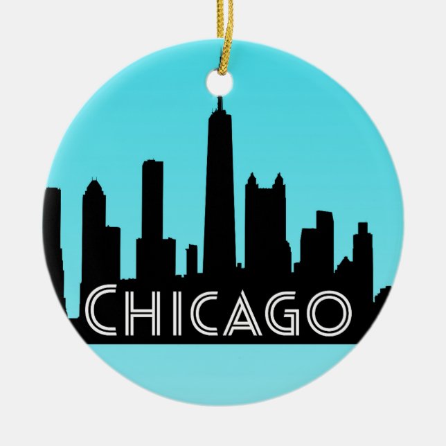 Chicago skyline illustration ceramic ornament (Front)