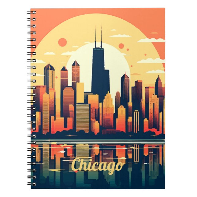 Chicago Skyline Illustration in Orange Notebook (Front)
