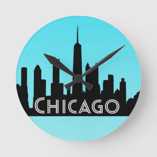 Chicago skyline illustration round clock