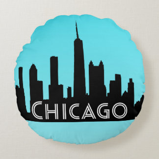 Chicago skyline illustration round pillow