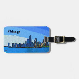 Chicago Skyline in Collage Paint Luggage Tag