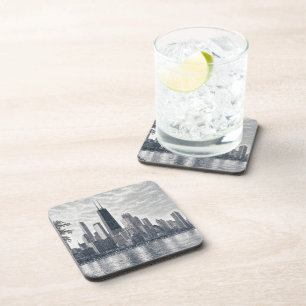 Chicago Skyline in Pointillist Art Coaster
