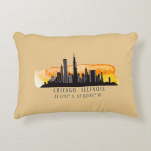 Chicago Skyline Latitude & Longitude Accent Pillow