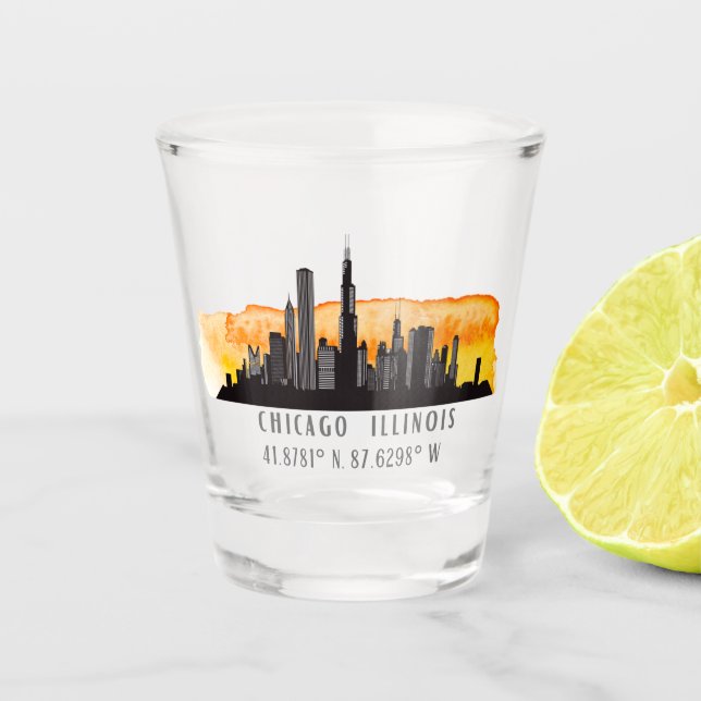 Chicago Skyline Latitude & Longitude Verre de tir (Devant)