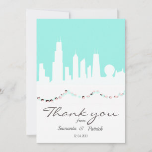 Chicago Skyline mint and vintage pink Thank You Card