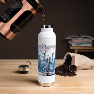 Chicago Skyline Modern Blue Grey Water Bottle