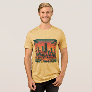 Chicago Skyline Modern Colourful Graphic T-Shirt Tri-Blend Shirt