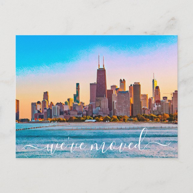Chicago Skyline Moving Announcement Postcard (Front)
