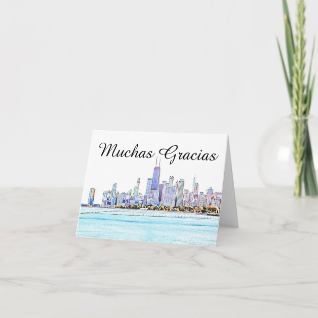 Chicago Skyline Muchas Gracias Thank You Card (Front)