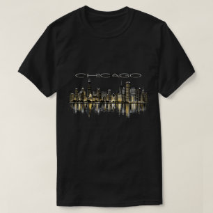 Chicago Skyline Night Reflection Cityscape T-Shirt