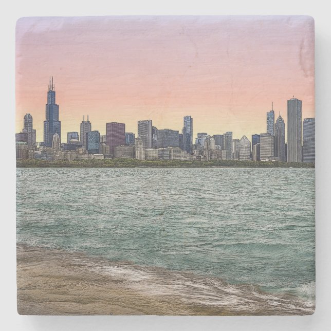 Chicago Skyline Painterly Stone Coaster (Front)
