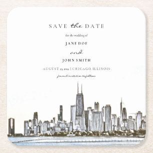 Chicago Skyline Paper Coaster Save the Date