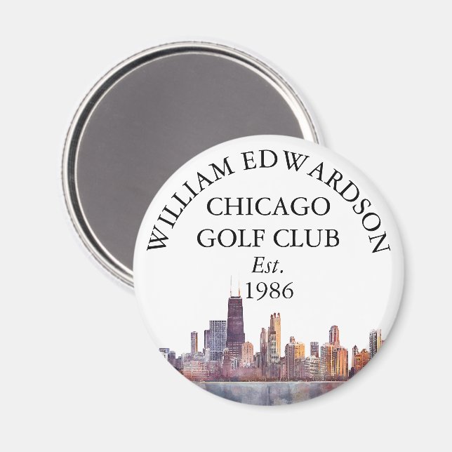 Chicago Skyline Personalized Golf Club Name Magnet (Front/Back)
