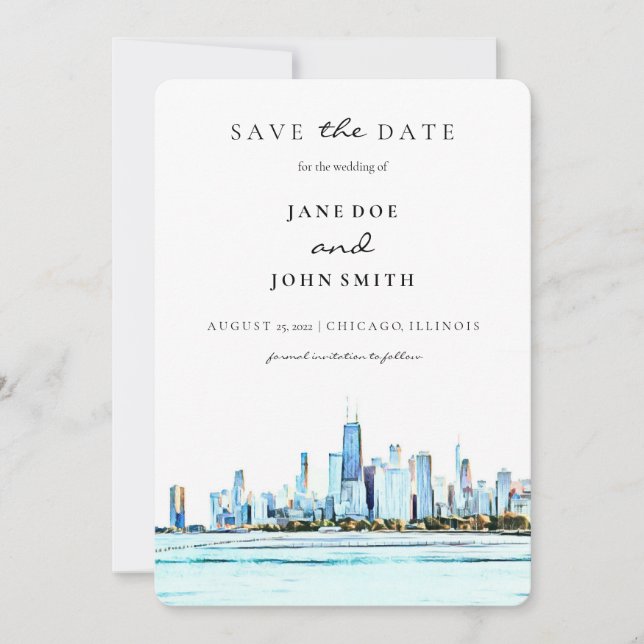 Chicago Skyline plat Enregistrer la carte Date (Devant)