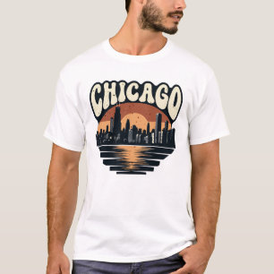 Chicago Skyline Retro Sunset: Vintage Willis Tower T-Shirt