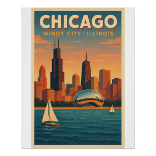 Chicago Skyline Retro – Windy City Travel Poster