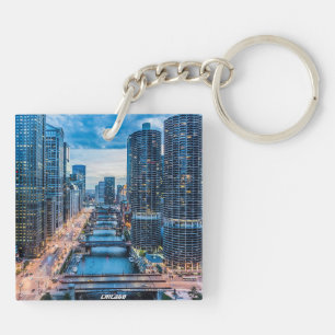 Chicago Skyline River City Keychain