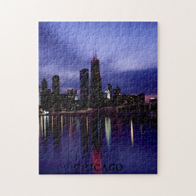 Chicago Skyline River Light Reflection at Dusk Jigsaw Puzzle (Vertical)