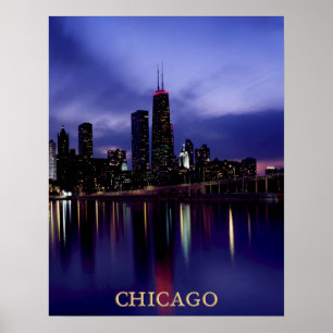 Chicago Skyline River Light Reflection at Dusk Pos Poster