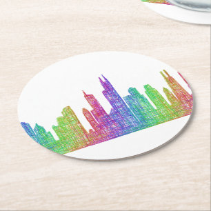 Chicago skyline round paper coaster