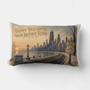 Chicago Skyline Route 66 Reversible Plaid Art Lumbar Pillow