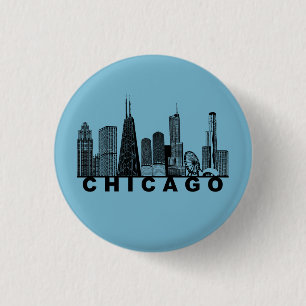 Chicago Skyline Silhouette  1 Inch Round Button