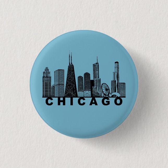 Chicago Skyline Silhouette  1 Inch Round Button (Front)