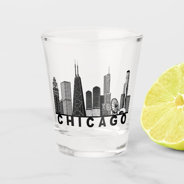 Chicago Skyline Silhouette  Shot Glass (Front)