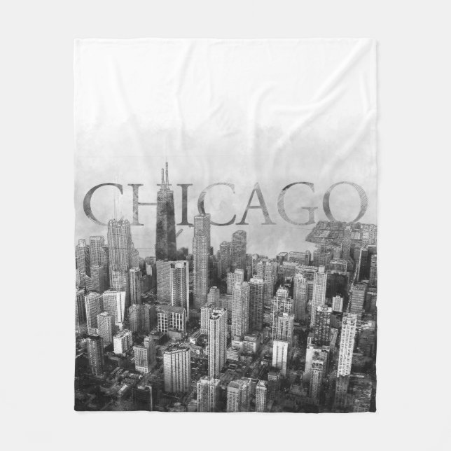 Chicago Skyline Sketch Fleece Blanket (Front)