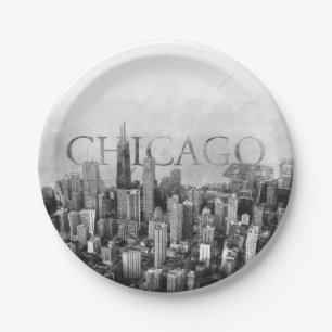 Chicago Skyline Sketch Paper Plate