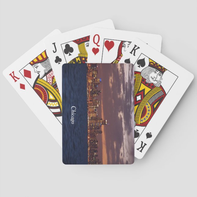 Chicago Skyline sunset playing cards (Back)