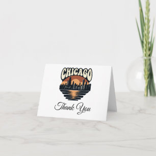 Chicago Skyline Thank You Card Vintage Art Style