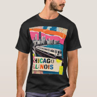 Chicago Skyline Train Pop Art Collage Retro Travel