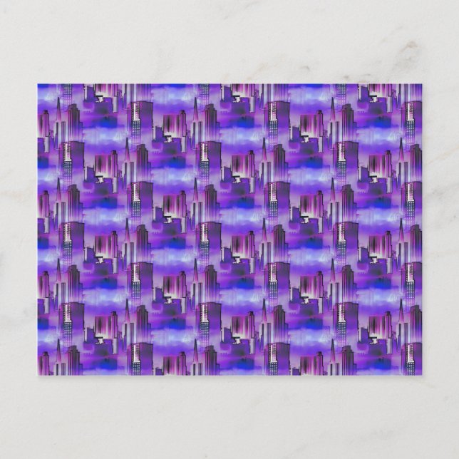 Chicago Skyline Urban Art in Purple and Blue Postcard (Front)