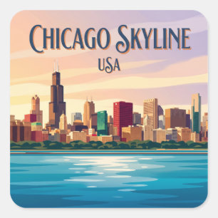 Chicago Skyline USA Square Sticker