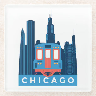 Chicago Skyline Vintage Travel  Glass Coaster