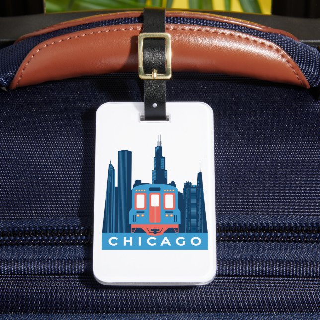 Chicago Skyline Vintage Travel Luggage Tag (Front Insitu 2)
