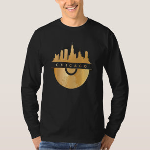 Chicago Skyline Vinyl Music Record Illinois Il Blu T-Shirt