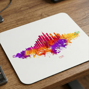 Chicago Skyline Watercolor Art on White Background Mouse Pad