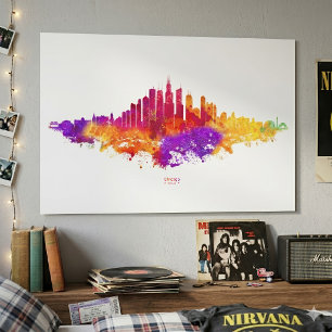 Chicago Skyline Watercolor Art on White Background Poster