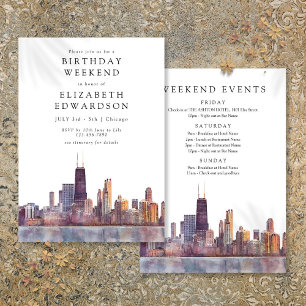 Chicago Skyline Watercolor Birthday Weekend Invitation