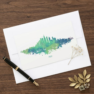 Chicago Skyline Watercolor Blue Green City Art Sticker