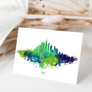 Chicago Skyline Watercolor Blue & Lime Art Prints Thank You Card