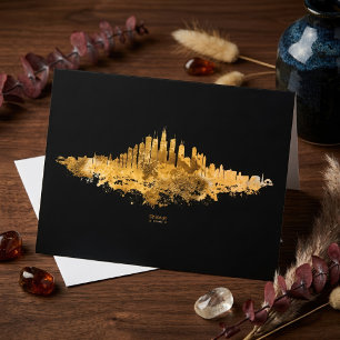 Chicago Skyline Watercolor Orange Cityscape Art Thank You Card