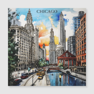 Chicago Skyline Watercolor – Windy City Travel