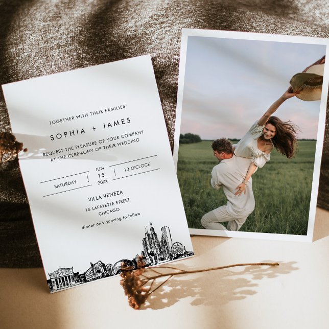 Chicago Skyline Wedding Invitation with Photo (Creator Uploaded)